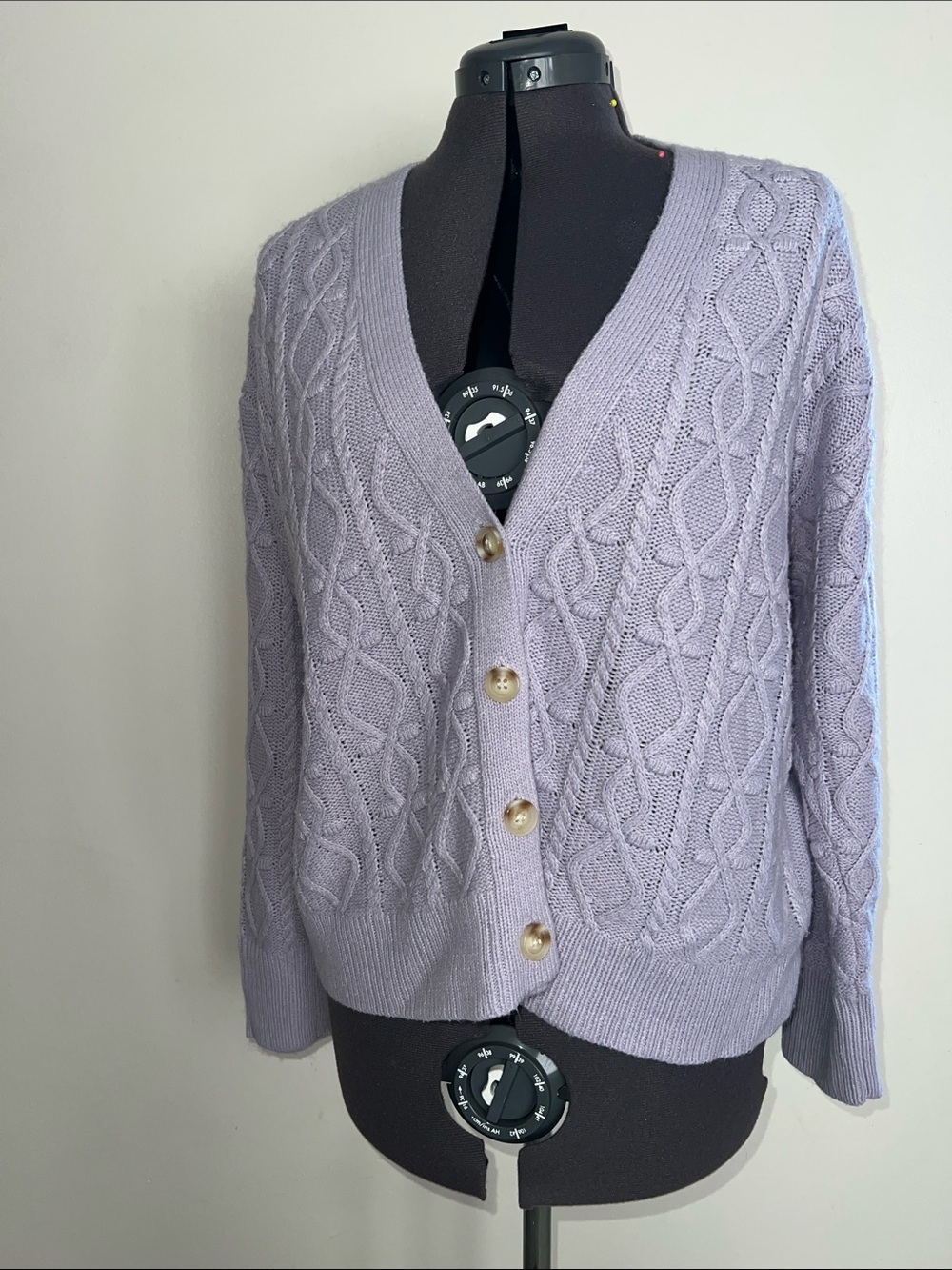 Heartloom Lavender Cable-Sleeve Crewneck Sweater